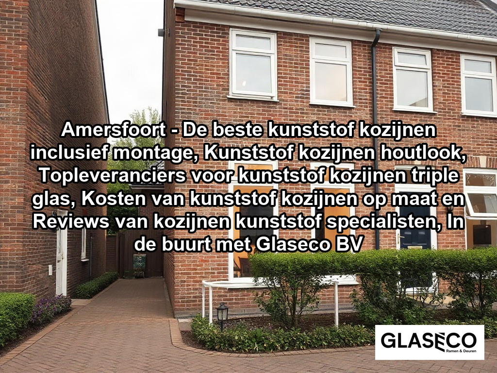A bright, modern semi-detached brick house in a quiet Dutch residential street featuring newly installed, high-quality white kunststof window frames with clean, elegant profiles. The scene is captured in natural daylight, showing a warm interior through the clear, streak-free glass, surrounded by typical local landscaping like a manicured front garden with a small hedge and a brick driveway.