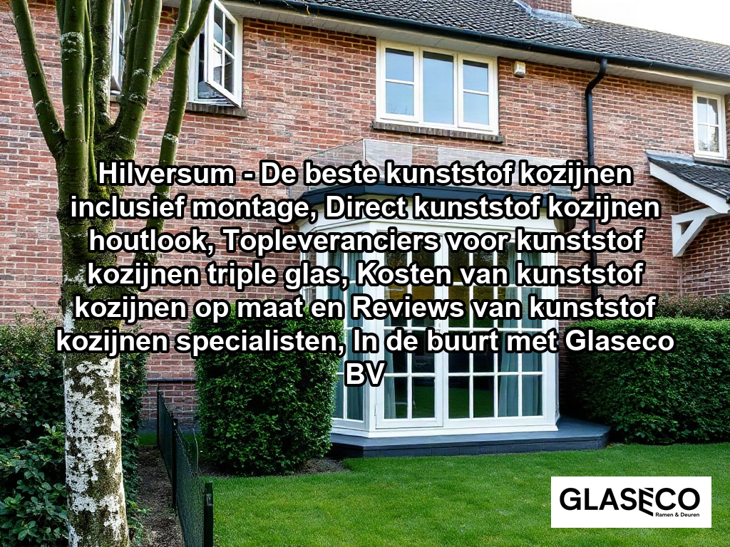 A crisp, high-quality photograph of the exterior of a detached suburban house in the Netherlands, featuring freshly installed, clean white kunststof window frames with realistic glass panes and subtle grid detailing. The house is surrounded by a typical Dutch garden with green lawn, a small hedge, and a mature birch tree, captured in soft, natural daylight that highlights the professional finish of the new windows.