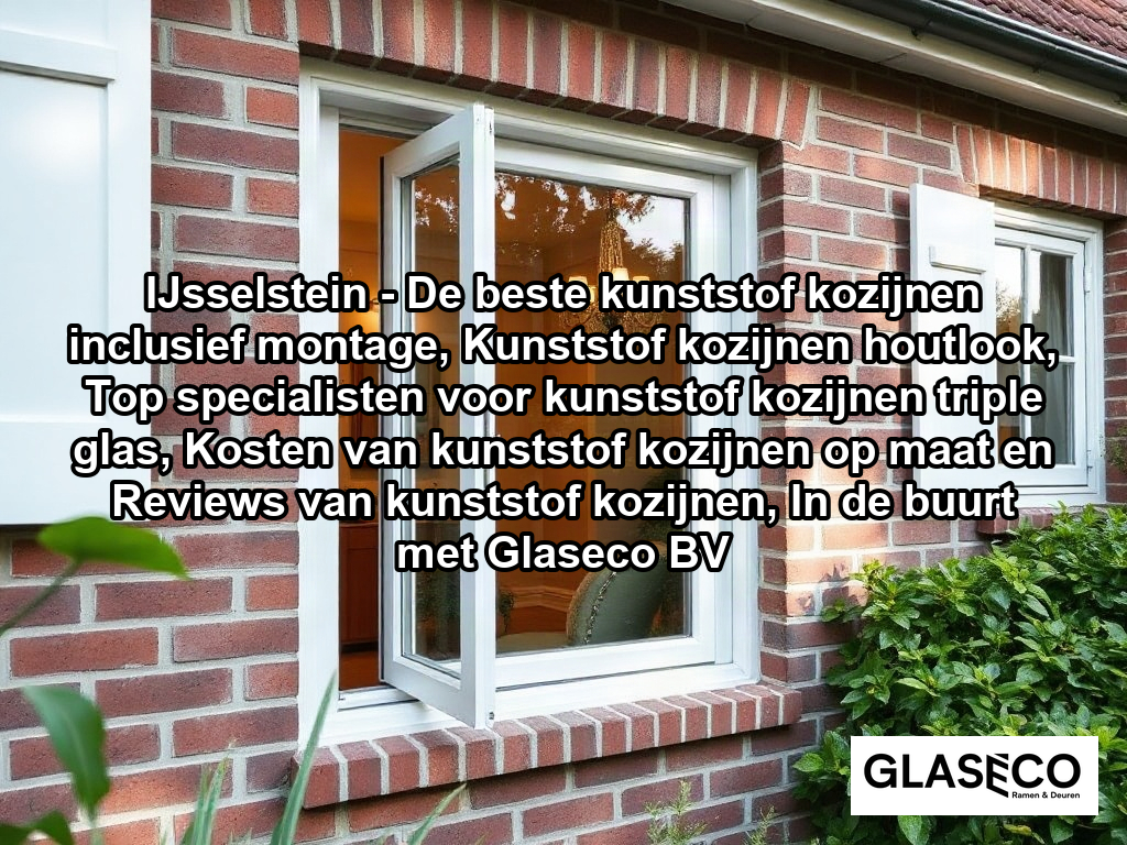 A bright, eye-level shot of a clean, high-quality white PVC window frame set into the exterior brick wall of a traditional Dutch suburban house. Through the clear, pristine glass, a glimpse of a warm, tidy interior is visible, and the exterior is framed by lush, well-maintained greenery and native Dutch garden landscaping under soft natural daylight.