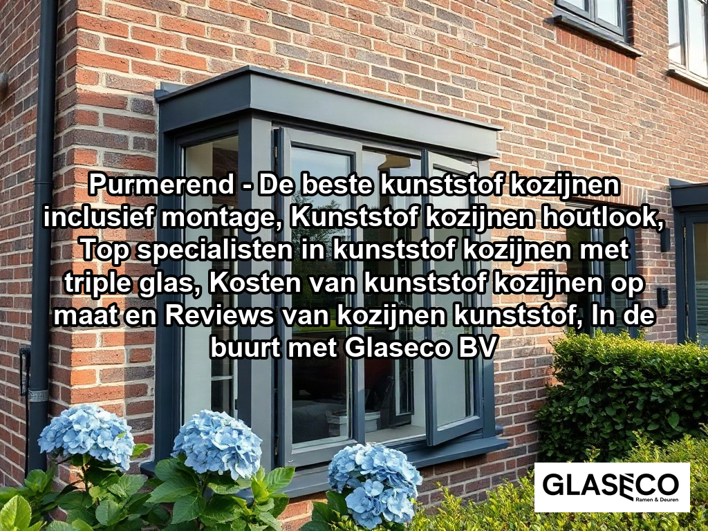 A high-quality, eye-level photograph of a well-maintained Dutch suburban brick semi-detached house, focusing on freshly installed, clean-lined anthracite grey window frames. The windows are realistic tilt-and-turn units set into a traditional masonry facade, complemented by lush, native Dutch garden greenery like hydrangeas and a manicured hedge under soft, natural daylight.
