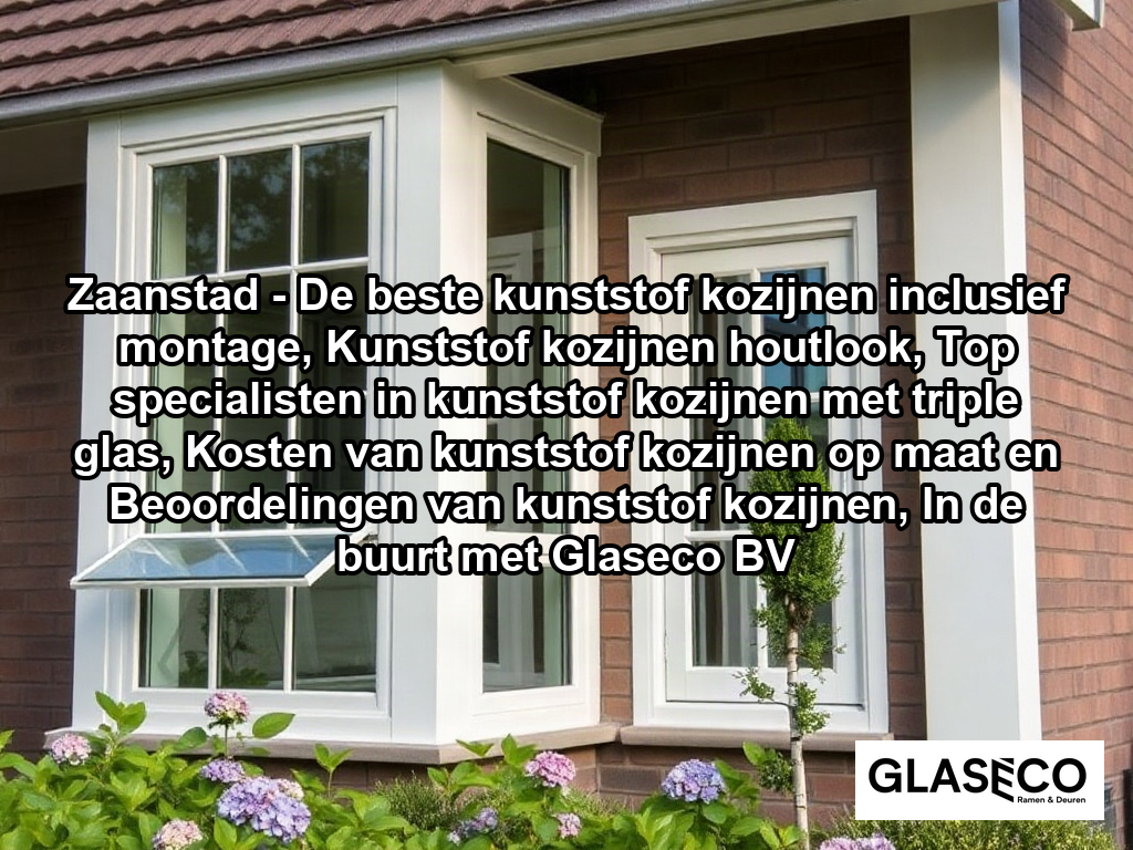 A high-quality, eye-level photograph of a well-maintained modern Dutch suburban home featuring clean, high-quality white kunststof window frames with realistic profiles and hinges. The house is surrounded by a typical manicured garden with local Dutch greenery like hydrangeas and a small birch tree, captured in soft, natural daylight that highlights the crisp finish of the new installation.